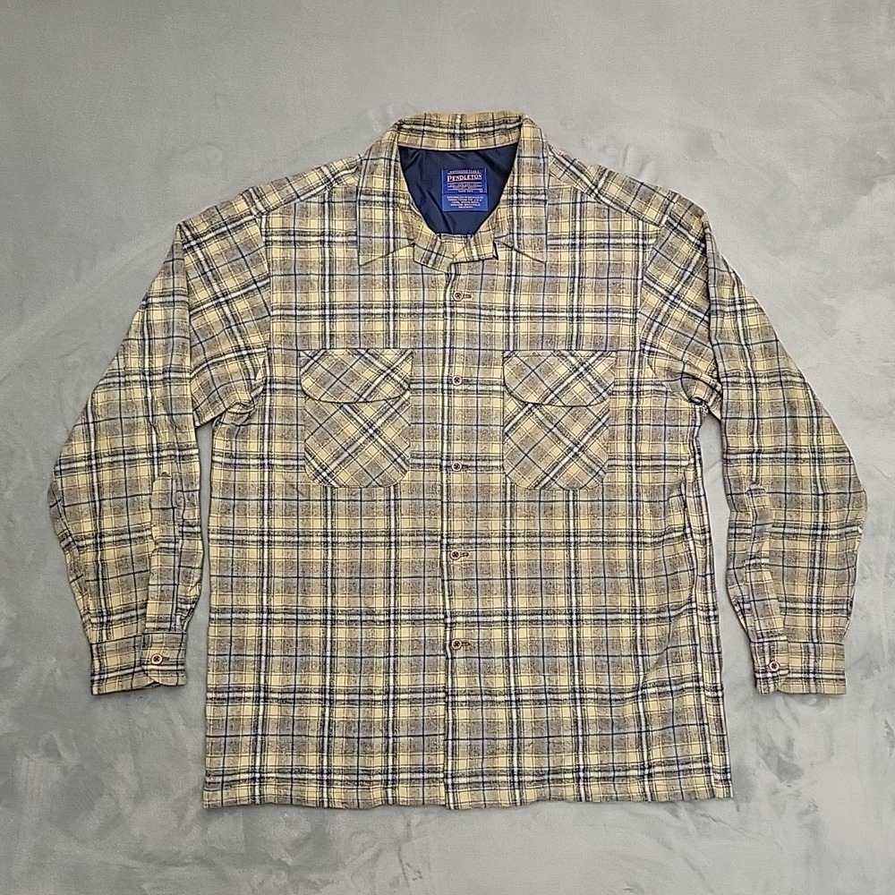 Pendleton Board Shirt Men L Plaid Wool Loop Collar Outdoor Camp Heritage Classic